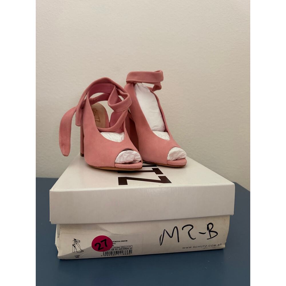 Schutz Leather Suede archie poppy rose sz 5 heels - Picture 2 of 6
